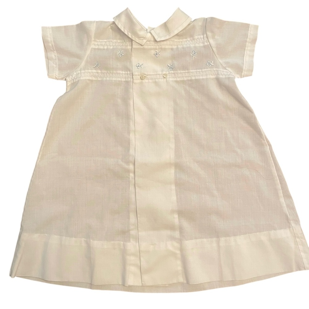 Antique Nathan Krauskoph Made in Switzerland White Newborn Baby Gown Blue Fleurs